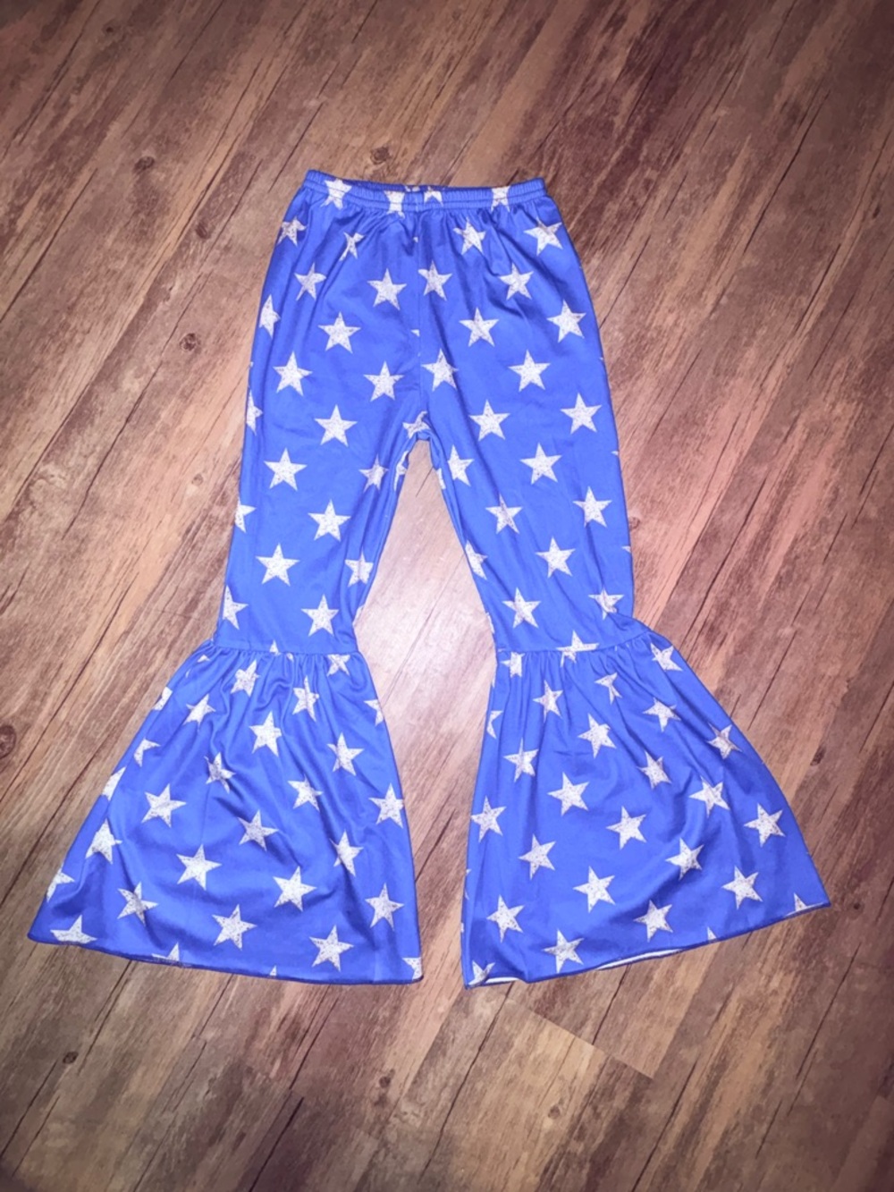 Star Print Blue Bell Bottom Pants